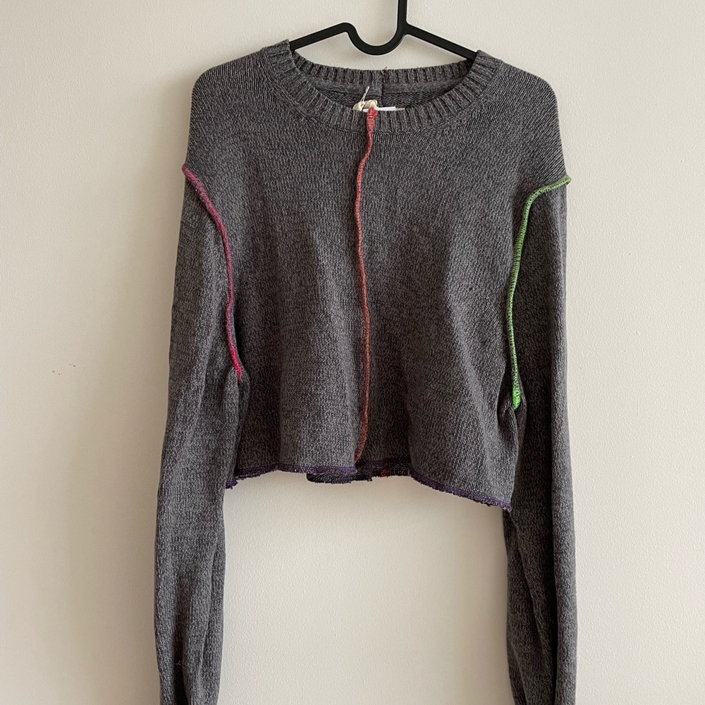 Urban Outfitters Urban Renewal Recycled 4-Color Outseam Cropped Sweater Gray S/M